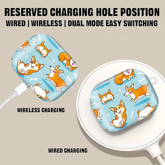 Compatible with AirPod Pro 2nd//1st Generation Case Cover with Key Chain,Full Protective Shockproof Wireless Headphone Case for Airpod Pro 2023/2022/2019（Happy Dog）