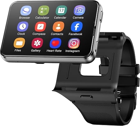 Smart Watch for Men, 4G Smartwatch 2.88 Inch Touch Screen Android 11 OS 6GB+128GB Activity Tracker with Face Unlock Dual Cameras WiFi GPS Detachable Band (Black, 6GB+128G)