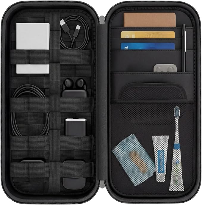 Customizable Grid Travel Organizer – Multi-Purpose Storage Pouch for Golf Accessories, Car Console & Gym Essentials – Secure Small Item Bag with Luggage Strap & Wristlet – Black