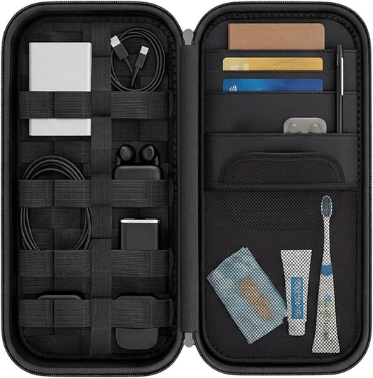 Customizable Grid Travel Organizer – Multi-Purpose Storage Pouch for Golf Accessories, Car Console & Gym Essentials – Secure Small Item Bag with Luggage Strap & Wristlet – Black