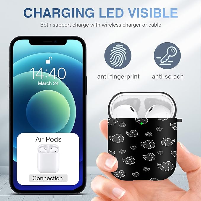 Maxjoy for Airpods Case, Anime Cartoon Cute Design Airpods 1st and 2nd Generation Case Cover for Air Pods Men Boys Girls Kids,Kawaii Cases for Apple Airpods 1/2,Anime White Cloud Lanyard