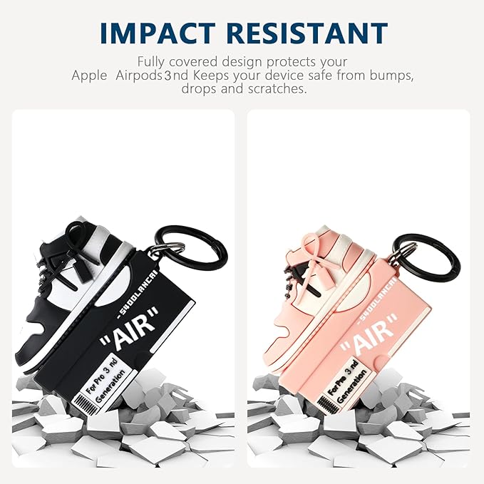 [2Pac] Compatible Airpods Pro 3 Case (2025),3D Cute Cartoon Shoe Box Soft Silicone Protective Cases for Apple AirPods Pro 3rd Generation Case,Airpod Pro 3 Cover with Keychain for Women Men,Black+Pink