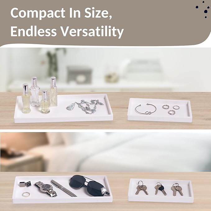 Countertop and Vanity Tray - 2 PC (11” and 7”) Shatterproof Silicone Kitchen and Bathroom Trays for Counter, Kitchen Soap Dispenser Tray, Vanity Trays for Bathroom, Perfume Key Tray