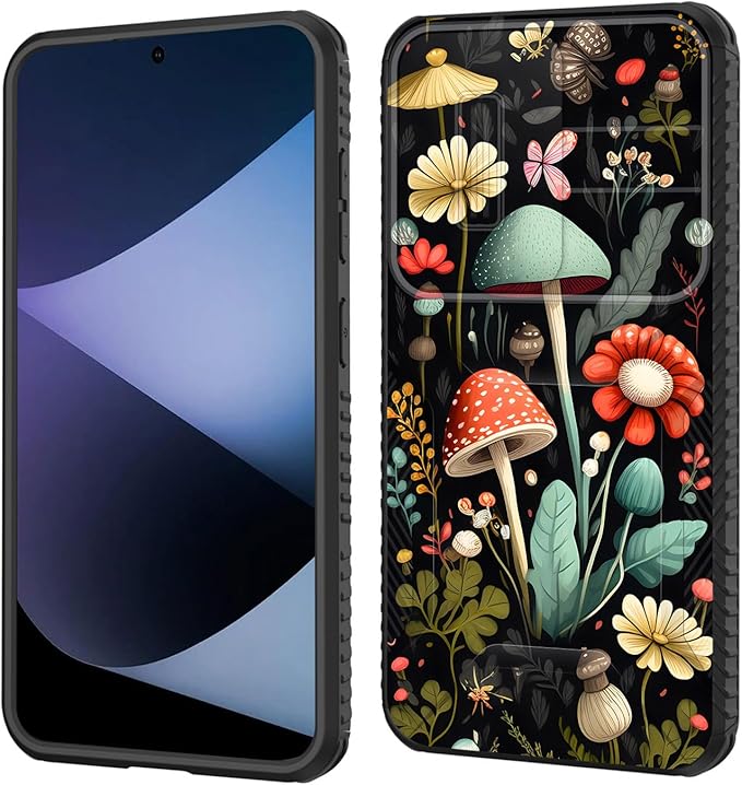for Galaxy S24 FE Case Built in Slide Camera Lens Cover,Heavy Duty Shockproof Protection Dual Layer Case for Samsung Galaxy S24 FE 5G 6.7" 2024,Mushroom Forest