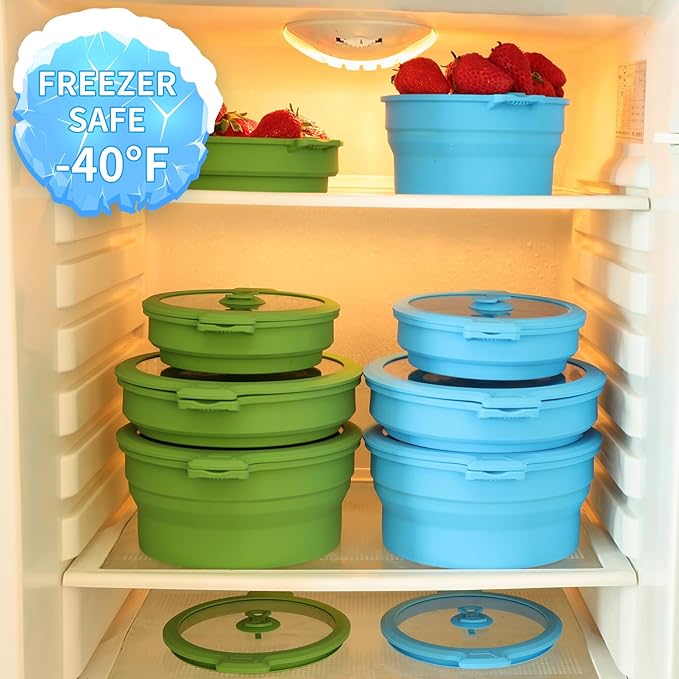 Collapsible Silicone Microwave Cookware Cooker Steamer for Cooking with Lids, 1.4L Glass Food Storage Container Sealed Bowl Mixing Bowls 2pc Set BPA Free