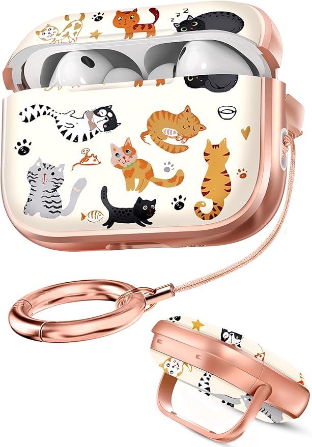 Coralogo for AirPods Pro 3 Case with Safety Lock - Cute Cartoon for Women Girls Fashion Stylish Cats Pattern Design Kawaii Girly Girlish Hard Protective Cover for AirPods Pro 3rd Generation