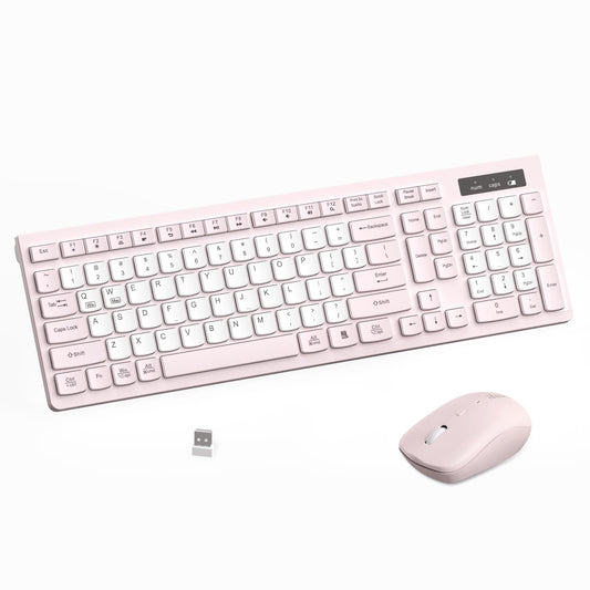 Wireless Keyboard and Mouse Combo Silent for Office and Home(Pink-B)