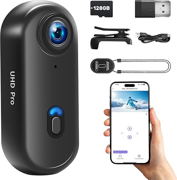 4K WiFi Action Camera with 128GB Card, Mini Body Camera with Magnetic Clip