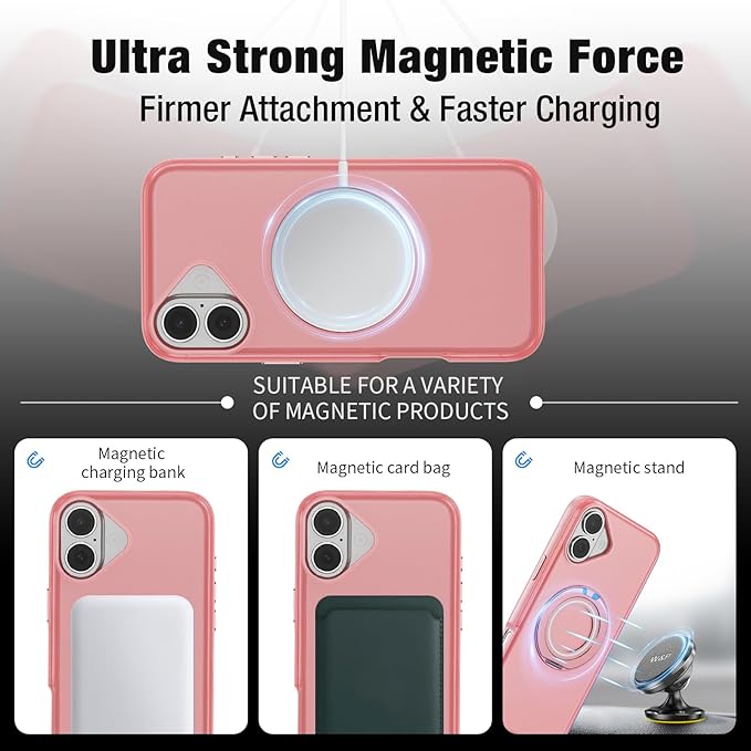 for iPhone 17 Case [Compatible with Magsafe] [15 FT Military Grade Drop Protection] with Screen Protector & Lens Protector,Shockproof Kickstand Phone Case for iPhone 17 (Pink)