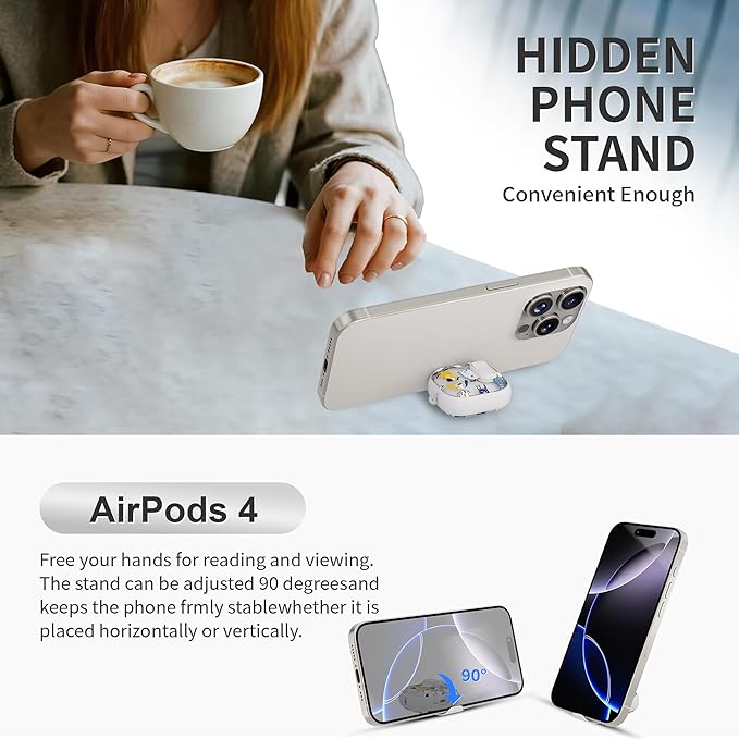 for AirPods 4 Case with Secure Lock Clip in Phone Stand,Floral Girly Style Protective Cover with Cleaning Kit and Hand Strap for Apple AirPod 4 Generation (White Dog)