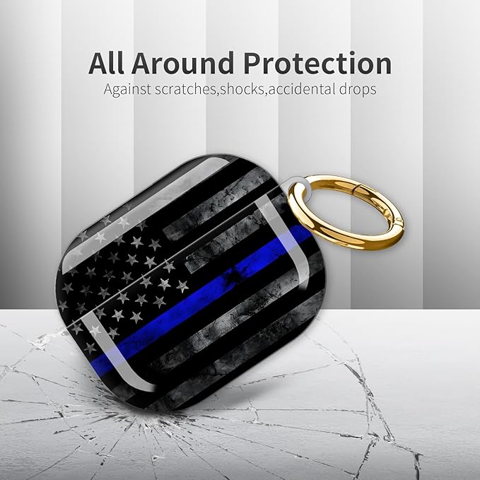 Compatible with AirPod Pro 3rd Generation Case 2025,Fashion Protective Cover with Keychain, Anti-Scratch, Drop Protection,Shockproof Cover for AirPod Pro 3 Women(Blue Line American Flag)