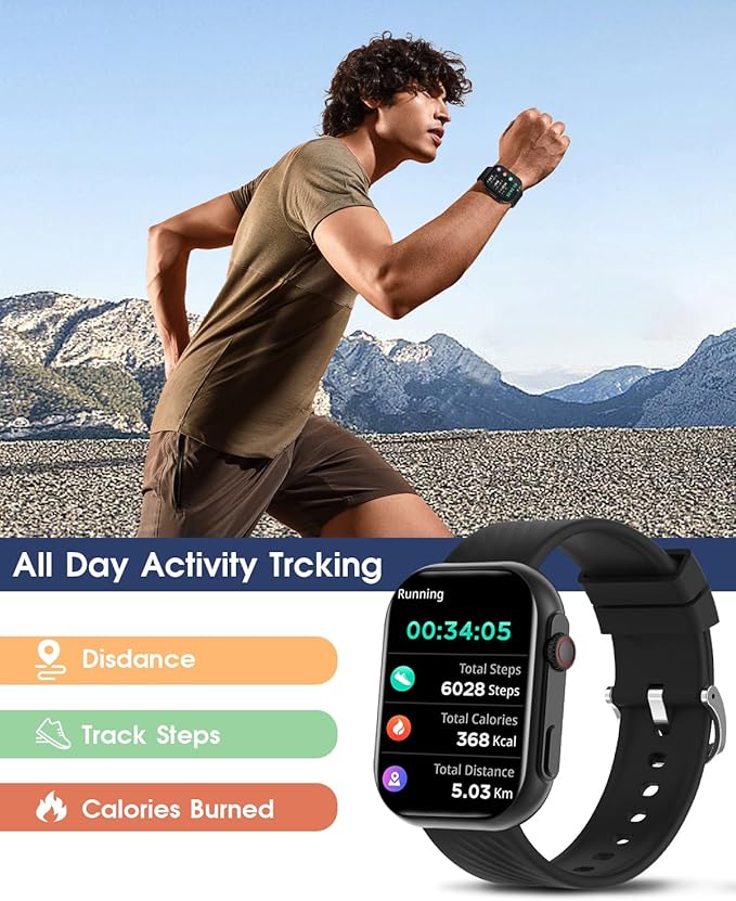 Smart Watch for Men Women (Answer/Make Calls), 2.0" Fitness Tracker with 100+ Sport Modes, Heart Rate/Sleep Monitor, Pedometer, SpO2, IP68 Waterproof Smart Watch for Android iOS Phones