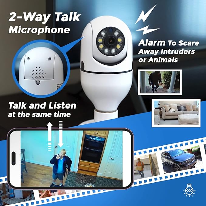 Security Camera, Two Way Talk 1080P HD Video WiFi Smart Camera, Indoor Outdoor Night Vision 360 Degree Motion Detection with SD Card