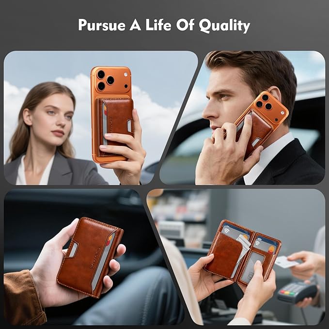 Antsturdy for Magsafe Wallet Stand with Holder,PU Leather RFID Blocking Card Holder,5 Card Slots,Strong Magnet Minimalist Flip Folio Kickstand for iPhone 17/16/15/14/13/12/Pro/Max/Plus/Air,Brown