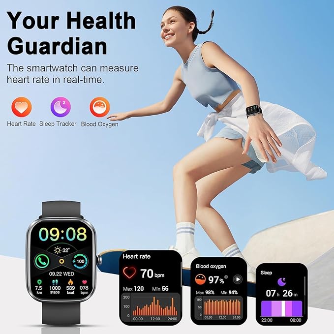 Smart Watch with 1.91" HD Touchscreen Fitness Tracker with Bluetooth Calling, Fitness Watch with Heart Rate/Sleep Monitor, 120+ Sports Modes, IP68 Waterproof Smartwatch for Android iOS