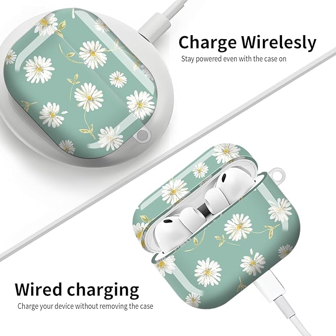 Compatible with AirPod Pro 3 (2025),Cute Case Cover for Women & Men, Full Protection Shockproof Hard Case with Keychain, Wireless Charging Case Accessories(White Daisy)