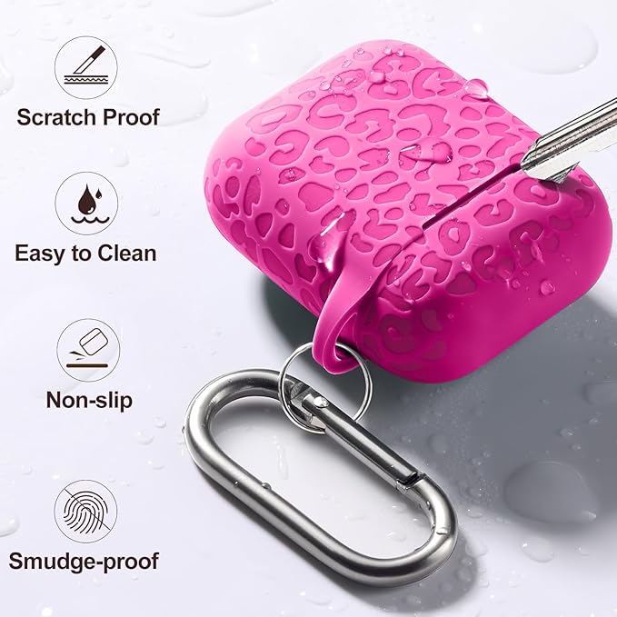 for Airpod Case & 2nd Generation Case Leropard Engraved Skin Cover Compatible with Apple AirPods 2nd/1st Charging Cute Soft Silicone Full Protective, Front LED Visible,Rose Pink