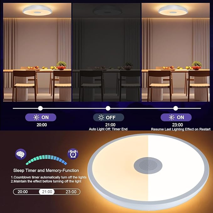 BT-Version LED Ceiling Light with Speaker 18W 11Inch Music Ceiling Lamp with Remote Control Adjustable Brightness & Color Temperature RGB Ambient Lighting for Kids Room Bedroom and More