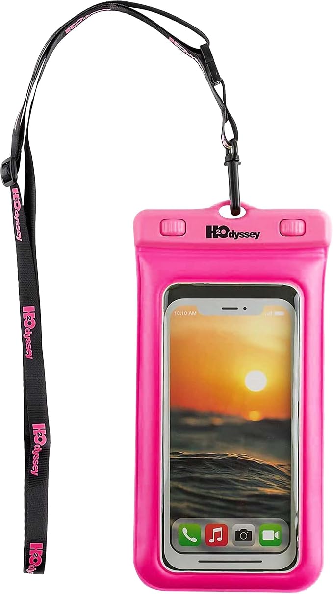 H2ODYSSEY Waterproof Phone Case and Lanyard - Excellent Waterproof Protection - Floats in The Water -Lanyard for Beach Kayak Travel - Universal Size - Pink