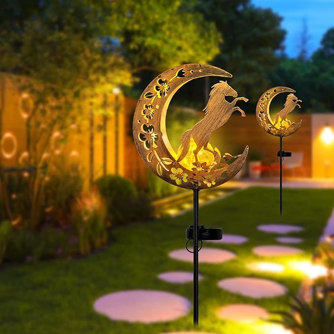 JOBOSI Solar Moon Horse Decorative Light Gift, Portable Decorative Ground Stake Light, Mother's Day Gift, Gifts for Women Grandmothers, Garden Lawn Decor Christmas & New Year Gift