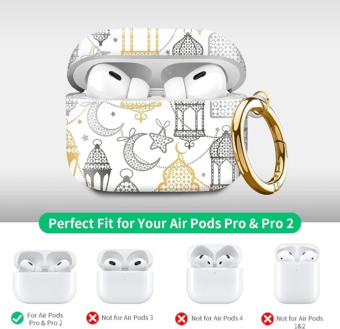Compatible with Airpod pro 2nd/1st Generation Case Cover with Gold Round Keychain Cute Pattern Hard & Anti Slip Cover for Men Women & Girls（Nice Castle）