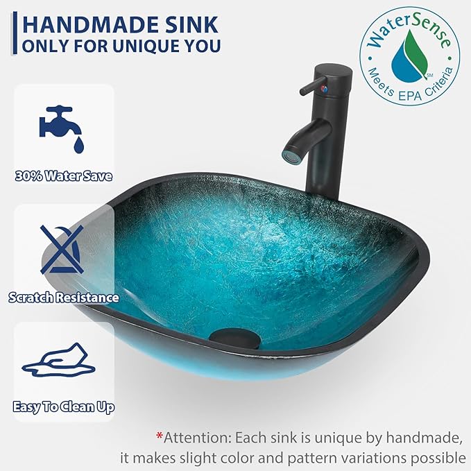 eclife 48" Modern Bathroom Vanity Sink Combo Freestanding Cabinet with Small Side Cabinet, Turquoise Square Glass Vessel Sink, Water Save Faucet, Drain (Gray+A10)