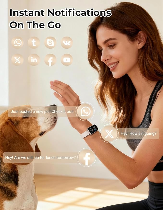 Fitness Tracker with 24/7 Heart Rate Monitor, Sleep Tracker - 3 ATM Waterproof Fitness Watch Calorie Step Counter Smart Watch Includes 3 Sport Bands for Android iOS Women Men, Mystic Rose/Starlight