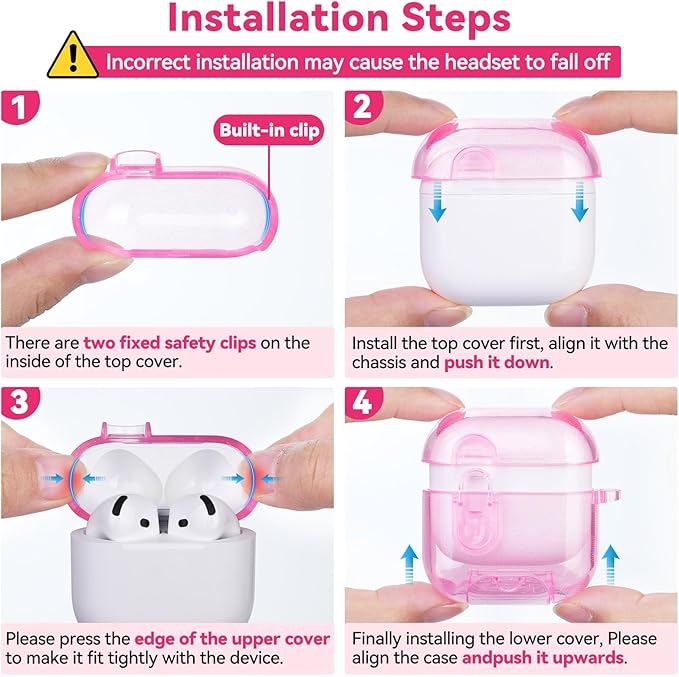 Clear Case for AirPods 4 Case Cover with Safety Lock,Soft TPU Cover with Phone Stand & Cleaning Kit,Cute Bling Keychain for Women Girls-Clear Pink