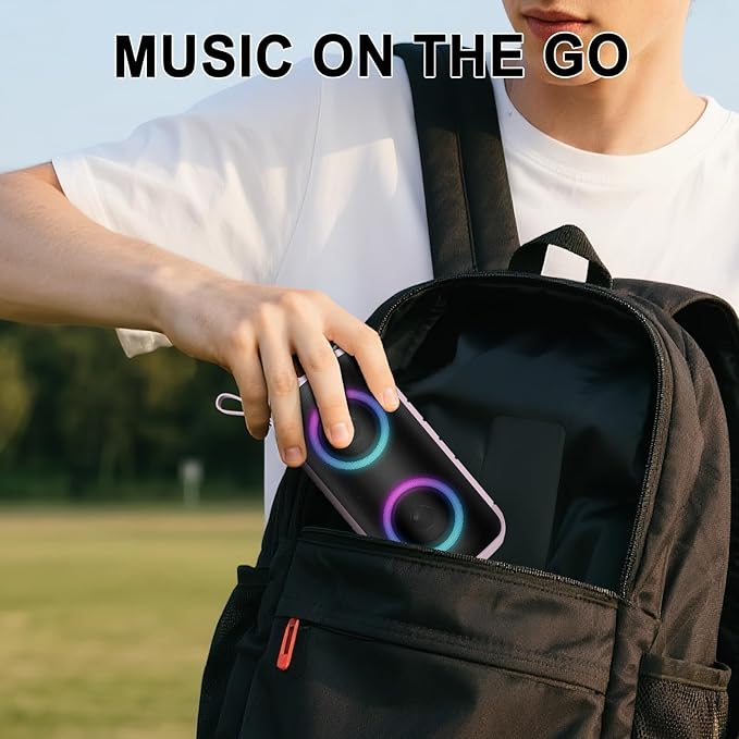 Bluetooth Speaker, 2026 New Portable Wireless Speaker with 6D Loud Sound, IPX7 Waterproof Stocking Stuffers, HD Call, RGB Lights, 12H Playtime for Home/Party/Outdoor/Beach, White Elephant Gift