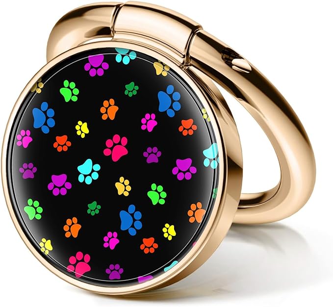 Cell Phone Ring Holder, Cute Metal Phone Grip Stand Finger Ring Kickstand, Flexible 360°Rotation Phone Tablet Case Accessories Compatible with Most Phones Cute Colorful Dos Paws