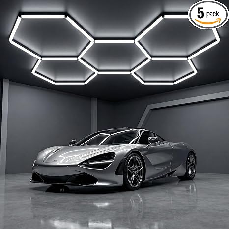 Hexagon Garage Lights 144W 17280LM - 24 Pack Super Bright LED Honeycomb Ceiling Lights for Garage, Workshop, Gym, Car Detailing, Barber & Auto Shops