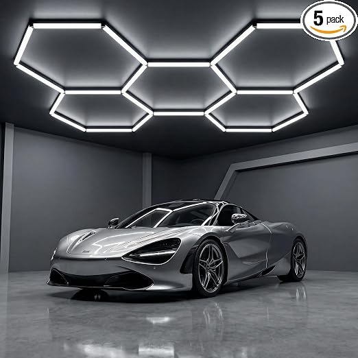Hexagon Garage Lights 144W 17280LM - 24 Pack Super Bright LED Honeycomb Ceiling Lights for Garage, Workshop, Gym, Car Detailing, Barber & Auto Shops