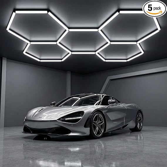 Hexagon Garage Lights 144W 17280LM - 24 Pack Super Bright LED Honeycomb Ceiling Lights for Garage, Workshop, Gym, Car Detailing, Barber & Auto Shops