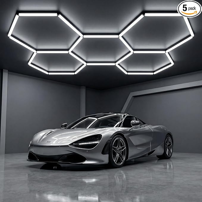 Hexagon Garage Lights 144W 17280LM - 24 Pack Super Bright LED Honeycomb Ceiling Lights for Garage, Workshop, Gym, Car Detailing, Barber & Auto Shops
