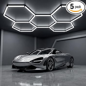 Hexagon Garage Lights 144W 17280LM - 24 Pack Super Bright LED Honeycomb Ceiling Lights for Garage, Workshop, Gym, Car Detailing, Barber & Auto Shops