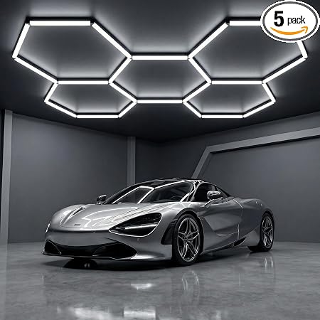 Hexagon Garage Lights 144W 17280LM - 24 Pack Super Bright LED Honeycomb Ceiling Lights for Garage, Workshop, Gym, Car Detailing, Barber & Auto Shops