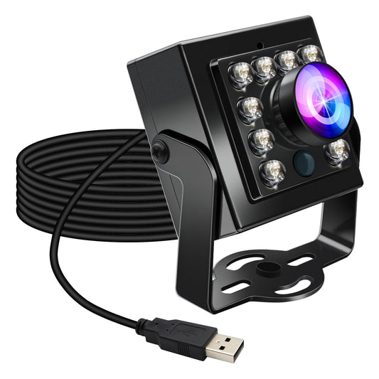 ELP 1080P Day&Night Vision USB Fisheye Camera for Computer, 2MP Automatic IR-Cut Switching All-Day Image USB2.0 OV2710 PC Webcam with 10pcs 650nm+850nm IR LEDs for Windows, Linux, Android and Mac OS