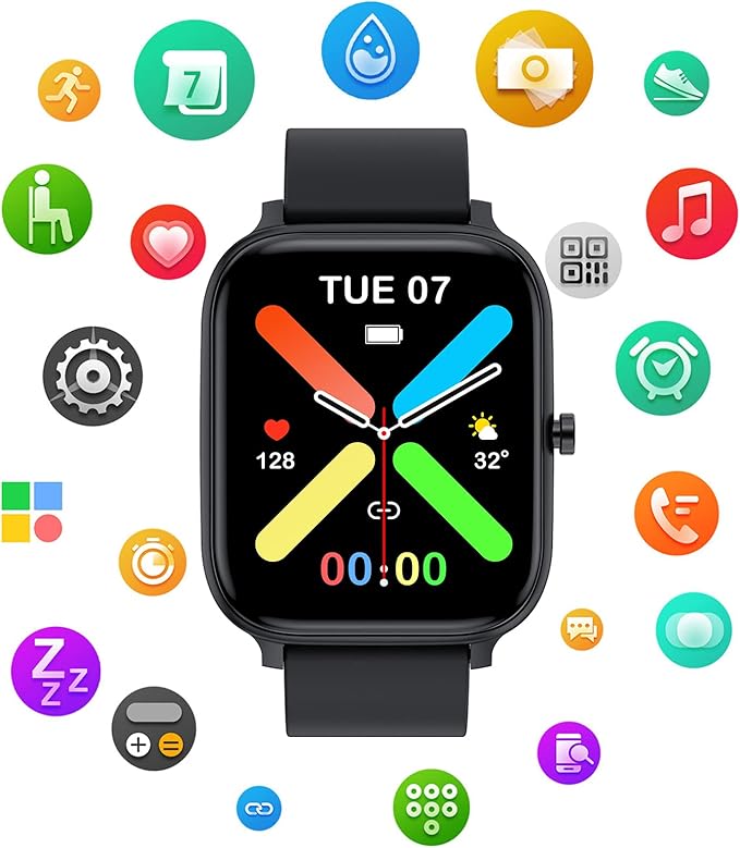 Smart Watch for Men Women Compatible with iPhone Samsung Android Phone 1.83 inch Full Touch Screen IP68 Waterproof Bluetooh Fitness Tracker Heart Rate/Sleep Monitor, Black