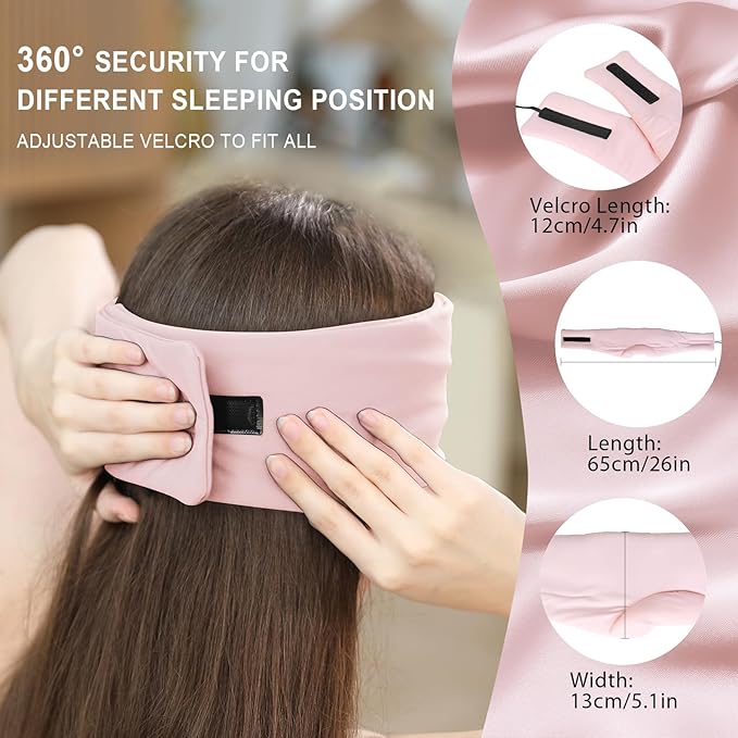 LC-dolida Sleep Mask with Bluetooth Headphones, Ice Silk Sleep Headphones with Bluetooth 5.4, Total Blackout Eye Mask for Sleeping, Sleep Soft Mask for Women Men, All Night Sleep, Travel(Pink)