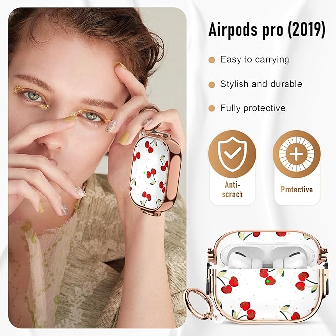 for Airpods Pro Case, Protective TPU Soft Cases Cover Rugged for Airpod Pro Case 1st Gen, Shockproof for Airpods Pro 2019 Case Men Women with Keychain,Cherry Dot