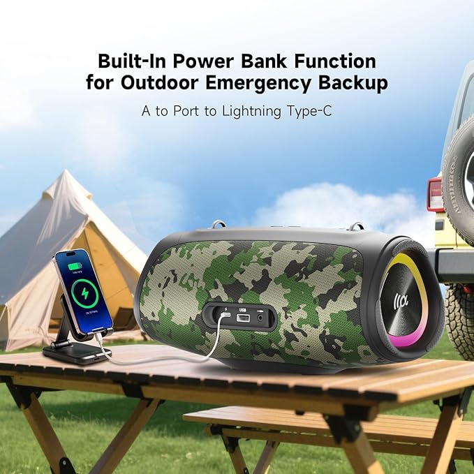 Portable Bluetooth Speaker 60W RMS,90W Peak Loud Subwoofer Wireless Stereo with HD Sound,8H Playtime IPX7 Waterproof for Party cmaping Beach