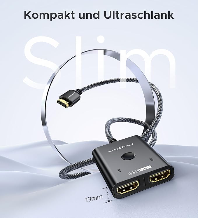 HDMI Switch 2 in 1 Out 4K@60Hz, WARRKY [3.3ft Fixed Braided HDMI Cable, Aluminum Case, HDCP 2.2] Bidirectional 2x1 Switcher (Not Splitter) Compatible for PS5/4, Nintendo Switch, FireStick – Black