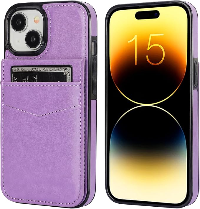 KIHUWEY Compatible with 15 Case Wallet with Credit Card Holder, Flip Premium Leather Magnetic Clasp Kickstand Heavy Duty Protective Cover for 15 6.1 Inch (Pruple) Purple