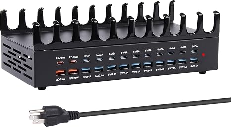 24 Ports 420W Charging Station for Multiple Devices, Iron Alloy USB Charger