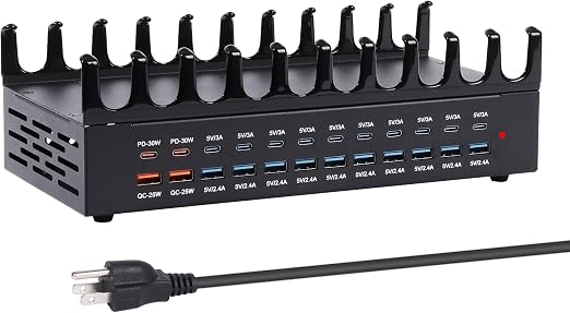 24 Ports 420W Charging Station for Multiple Devices, Iron Alloy USB Charger