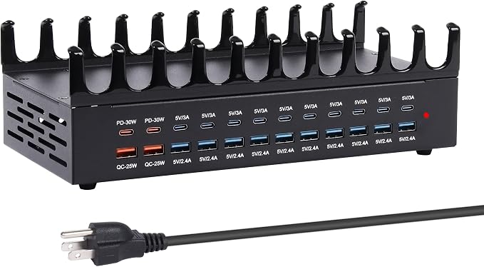 24 Ports 420W Charging Station for Multiple Devices, Iron Alloy USB Charger