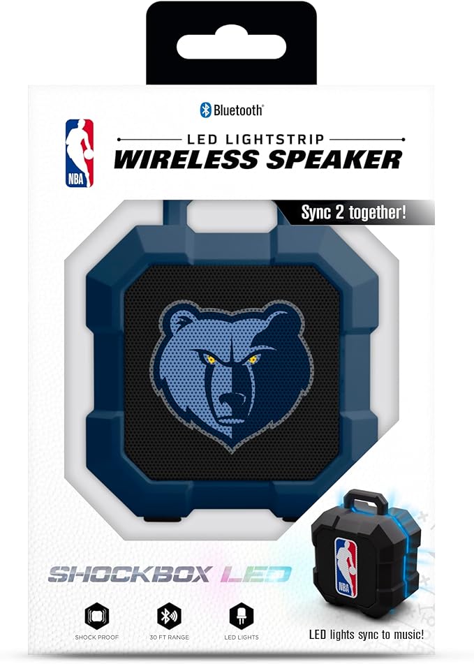 SOAR NBA Shockbox LED Wireless Bluetooth Speaker - Water Resistant IPX4, 5.0 Bluetooth with Over 5 Hours of Play Time - Small Portable Speaker - Officially Licensed NBA, Perfect Home & Outdoor Speaker