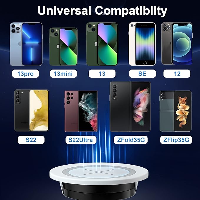 Desk Wireless Charger, JE Make IT Simple 15W Fast Charging Station Desktop Grommet Sleek Invisible Power Charging Pad, for iPhone 16/15/14/13/12 Series, Samsung, Airpods and Qi-Enabled Devices (White)