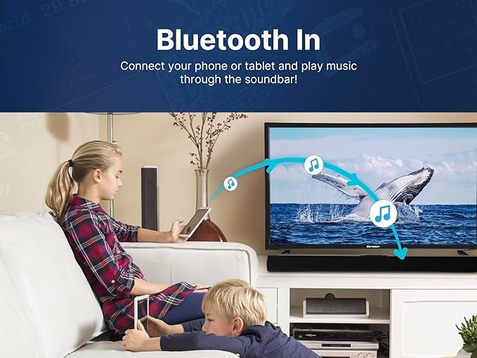 Emerson EHS-2000 32-Inch Bluetooth Soundbar, 2.0 Channel Home Theater Speaker System with Remote Control, USB/AUX Inputs, FM Radio, Compact, Wall Mountable Design