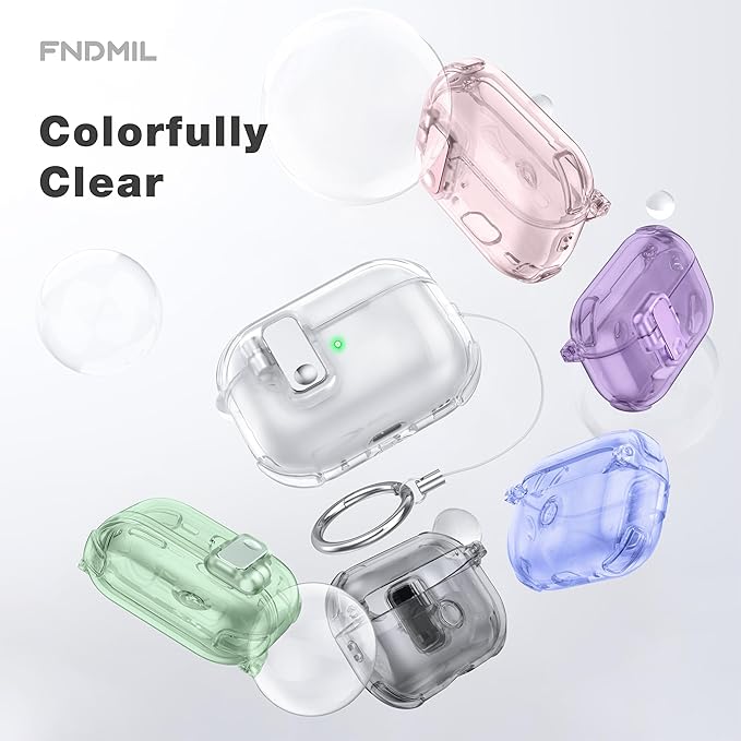 Clear Case for AirPods Pro 2 Case Cover with [Lock Safety& Pop Up][Military Shockproof]Anti-Yellow Transparent Soft Wireless Charging for AirPods Pro 2nd/1st Generation Case with Keychain,Clear